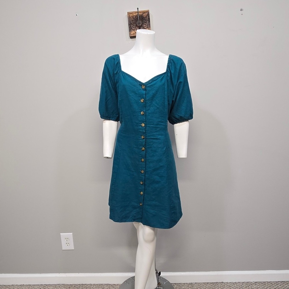 Princess Highway Milkmaid Mini Dress US 10 AU 14 Linen Blend Puff Sleeve Cottage